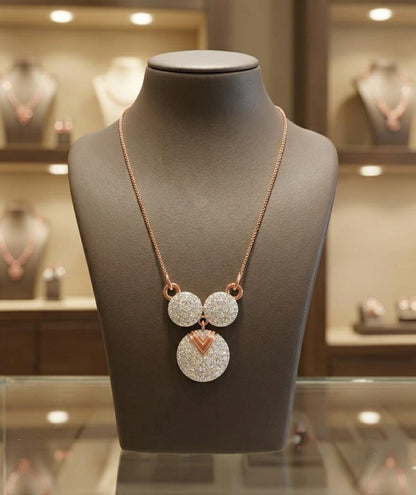 Riora gold rose gold moissanite circle pendant necklace with elegant bridal design, perfect as a statement gift for her.