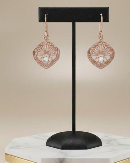Moissanite Fan Drop Earrings | Hypoallergenic Dangle Earrings | Gold, Rose Gold & Silver