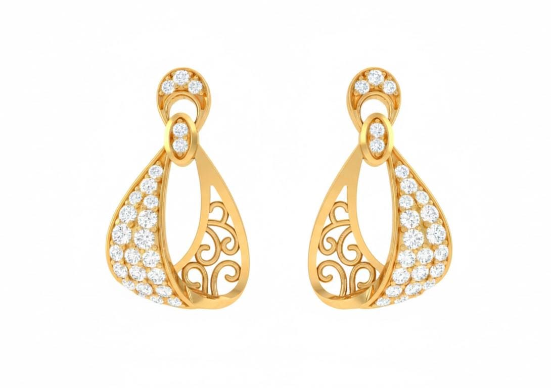 Riora moissanite drop stud earrings in gold, silver, and rose gold with elegant dangle design, perfect for bridal or gift occasions
