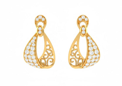 Riora moissanite drop stud earrings in gold, silver, and rose gold with elegant dangle design, perfect for bridal or gift occasions