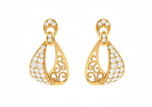 Riora moissanite drop stud earrings in gold, silver, and rose gold with elegant dangle design, perfect for bridal or gift occasions