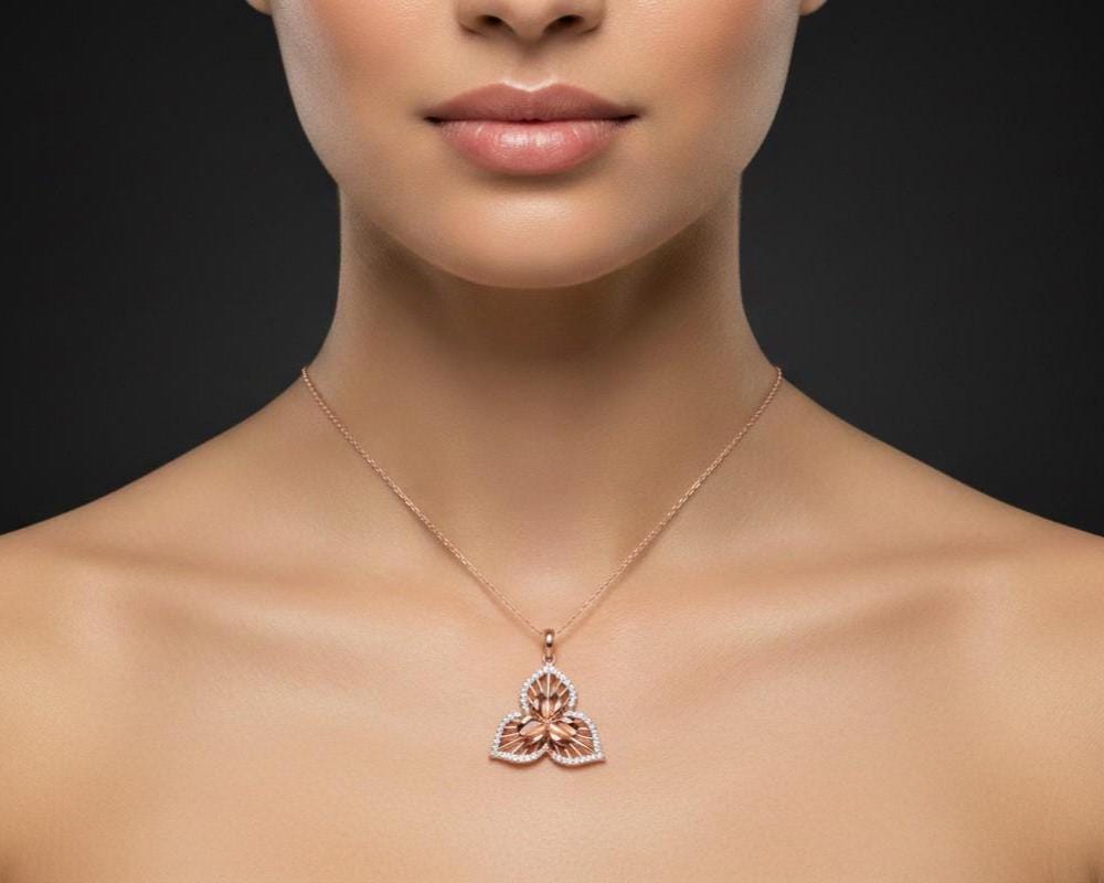 Moissanite Flower Pendant Necklace, Gold Rose Silver Floral Charm, 22in Adjustable Chain, Elegant