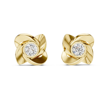 Riora floral moissanite diamond stud earrings with gold, rose, and silver flower design, minimalist bridal jewelry, elegant stud earrings
