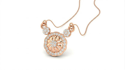 Rose gold moissanite floral pendant necklace with vintage flower design, elegant bridal jewelry for women by Riora.