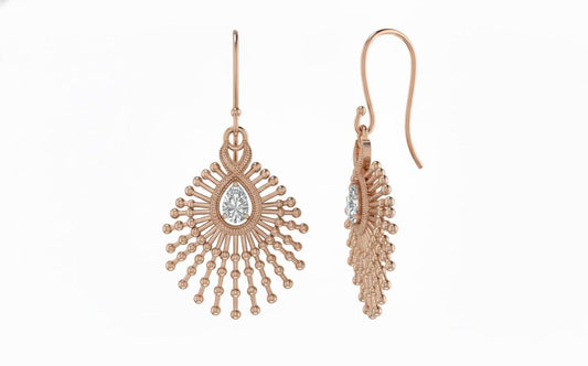 Moissanite Sunburst Drop Earrings for Women | Gold, Rose Gold & Silver | Hypoallergenic Dangle Earrings | Bridal & Valentine Gift