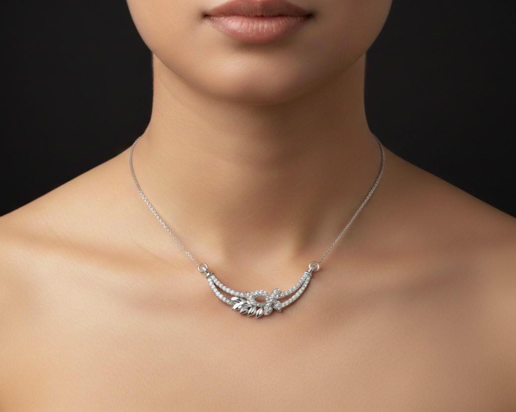 Riora elegant moissanite floral necklace with sparkling flower pendant, perfect bridal jewelry or wedding gift for her
