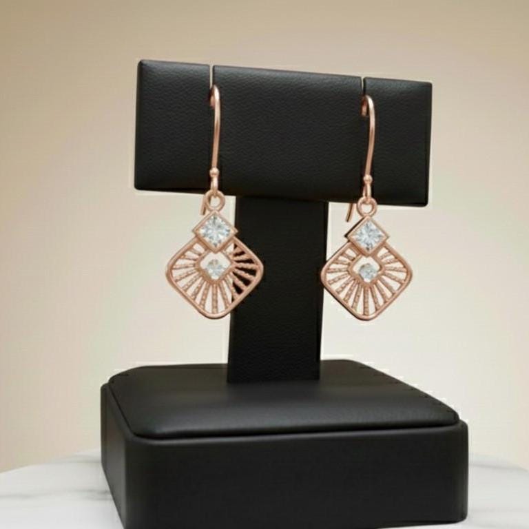 Moissanite Drop Earrings Gold Rose Silver | Diamond Look Dangle Earrings | Hypoallergenic Gift for Her Valentine Jewelry