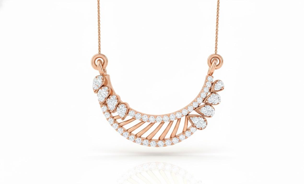Moissanite Curved Pendant Necklace, Gold Rose Silver Adjustable Chain, Bridal Gift, Minimal Diamond Look Jewelry