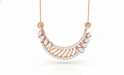 Moissanite Curved Pendant Necklace, Gold Rose Silver Adjustable Chain, Bridal Gift, Minimal Diamond Look Jewelry