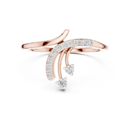 Riora moissanite curved diamond ring in gold, rose gold, and silver with minimalist stacking design and unique engagement style.