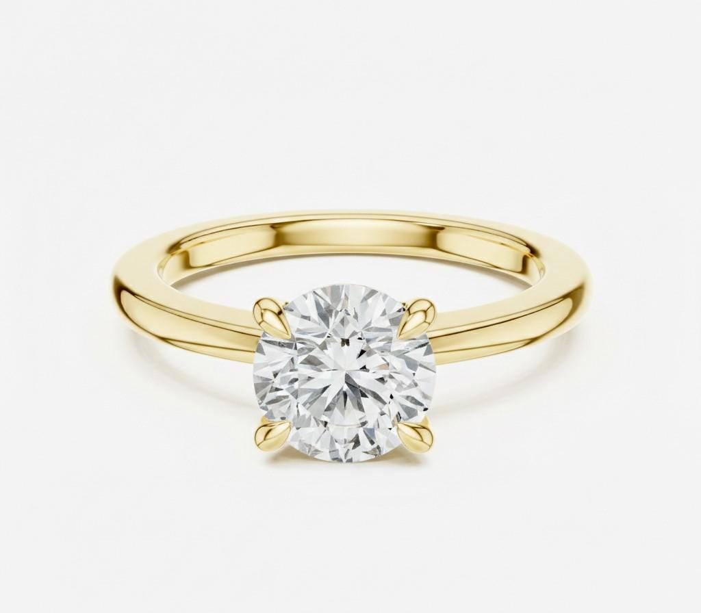 Riora minimalist gold moissanite diamond solitaire ring with a dainty thin band, perfect for stacking or wedding jewelry.
