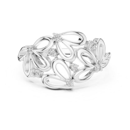 Rose gold moissanite floral cluster ring with vintage-style flower design, perfect for bridal or anniversary jewelry.