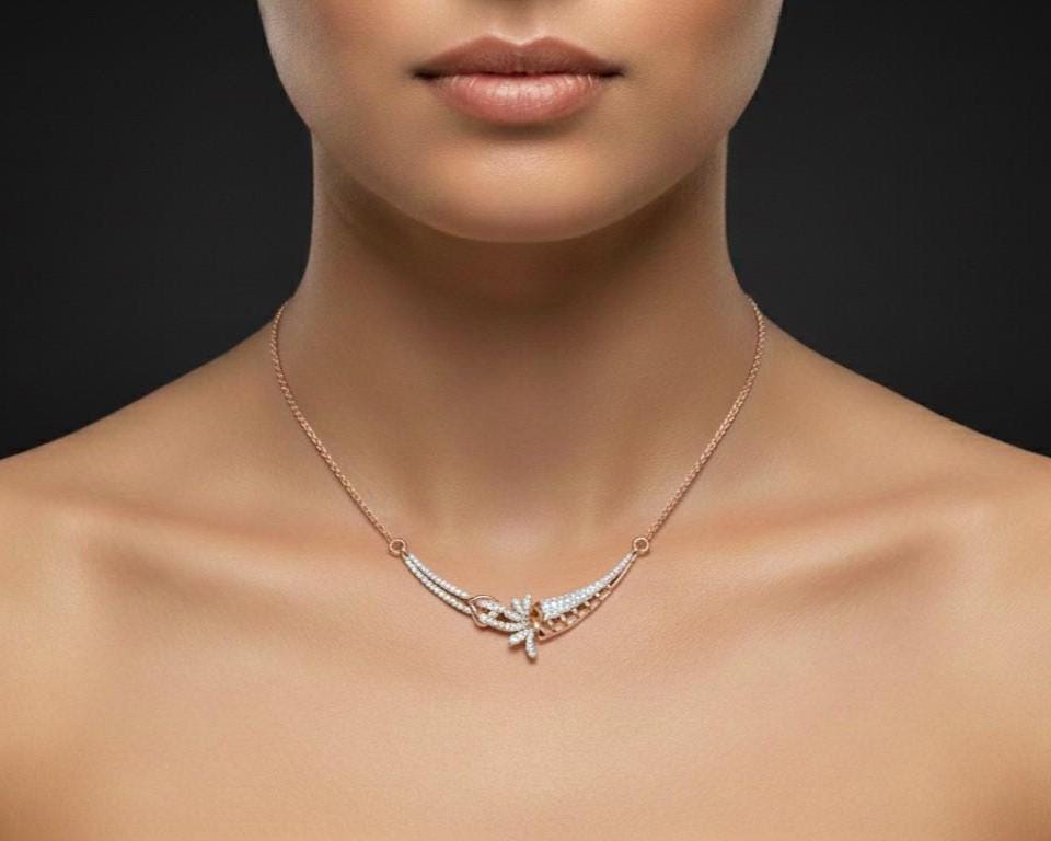 Moissanite Pendant Necklace, Elegant Curved Leaf Design, Gold Rose Gold Silver Gift for Her