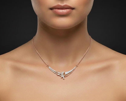 Moissanite Pendant Necklace, Elegant Curved Leaf Design, Gold Rose Gold Silver Gift for Her