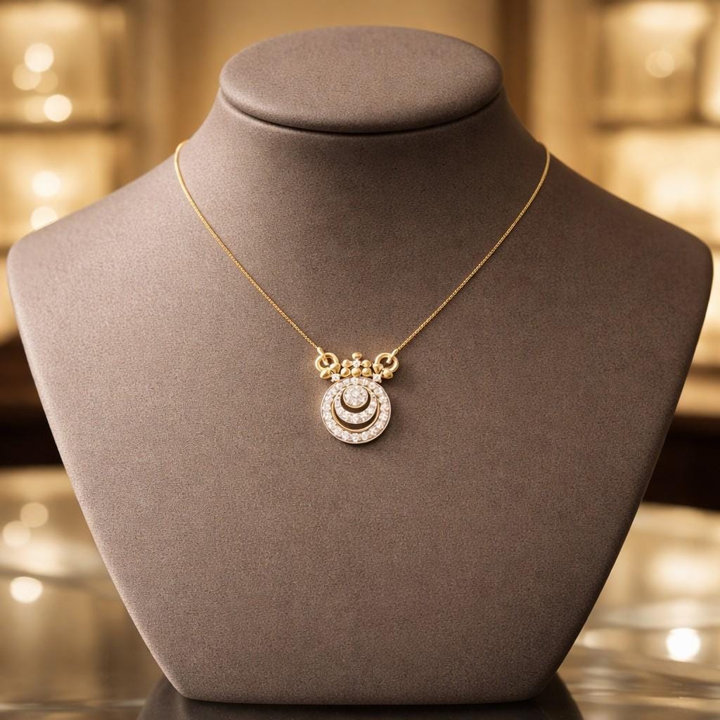 Rose gold Moissanite halo pendant necklace with circular design, elegant minimal bridal jewelry by Riora, perfect gift for her.