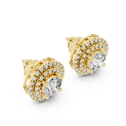 Riora luxury halo moissanite diamond stud earrings with round cut sparkling gemstones, ideal for bridal or wedding jewelry.