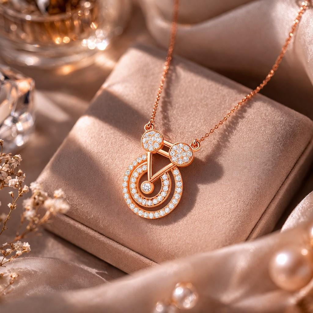 Riora moissanite geometric pendant necklace in gold, rose gold, or silver with a dainty circle charm, minimalist bridal jewelry.