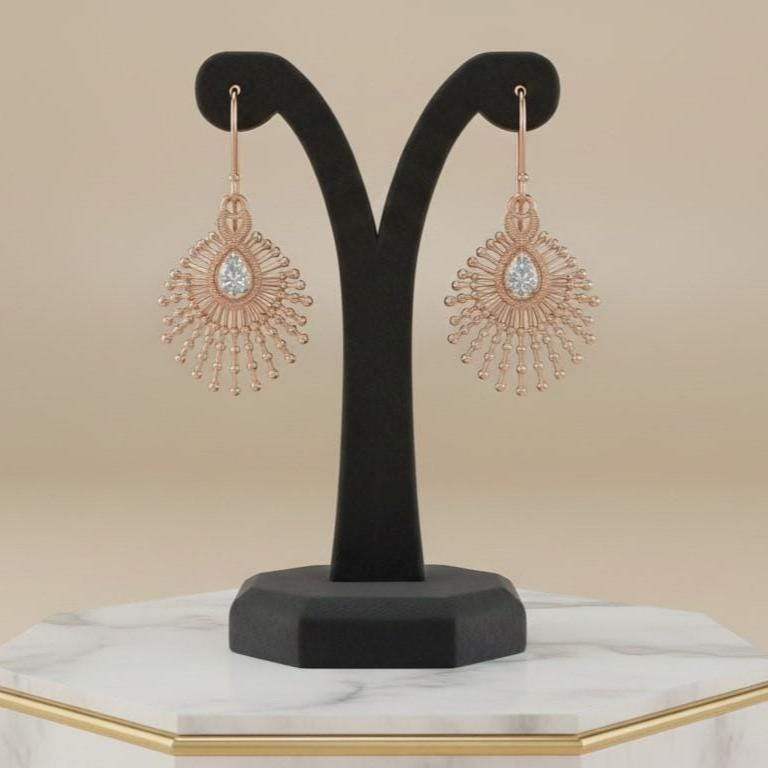 Moissanite Sunburst Drop Earrings for Women | Gold, Rose Gold & Silver | Hypoallergenic Dangle Earrings | Bridal & Valentine Gift
