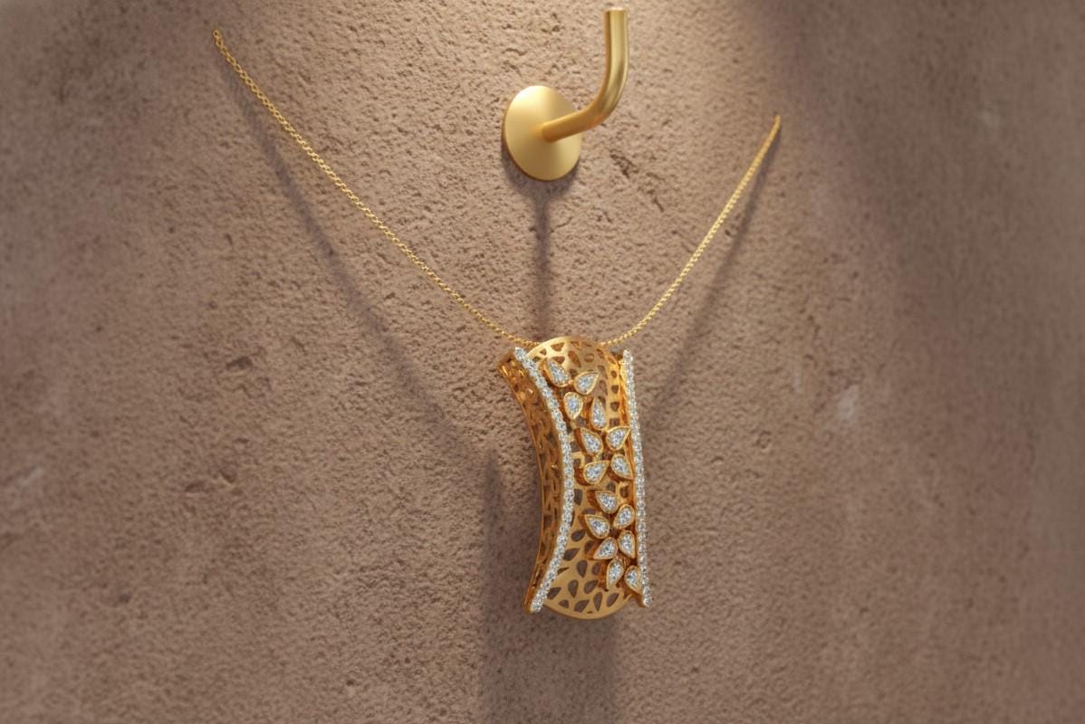 Riora Moissanite leaf pendant necklace in gold, rose, and silver with hypoallergenic chain, ideal Valentine gift for her.