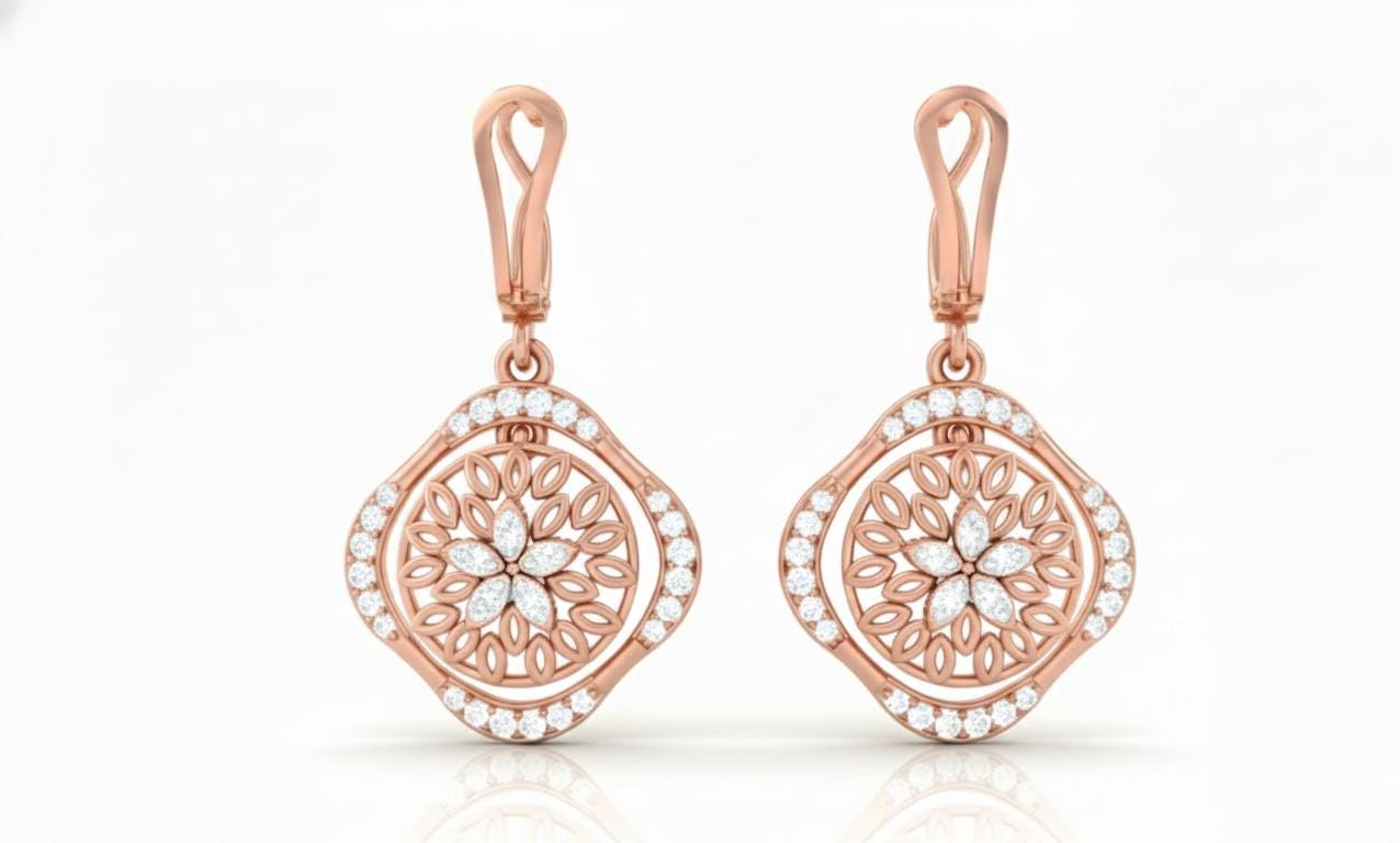 Moissanite Floral Drop Stud Earrings | Hypoallergenic Dangle Studs | Gold, Rose Gold & Silver | Riora