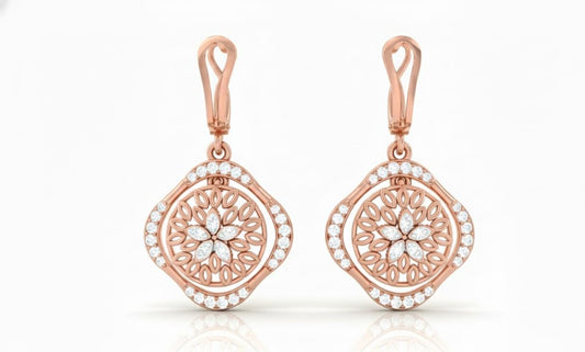 Moissanite Floral Drop Stud Earrings | Hypoallergenic Dangle Studs | Gold, Rose Gold & Silver | Riora