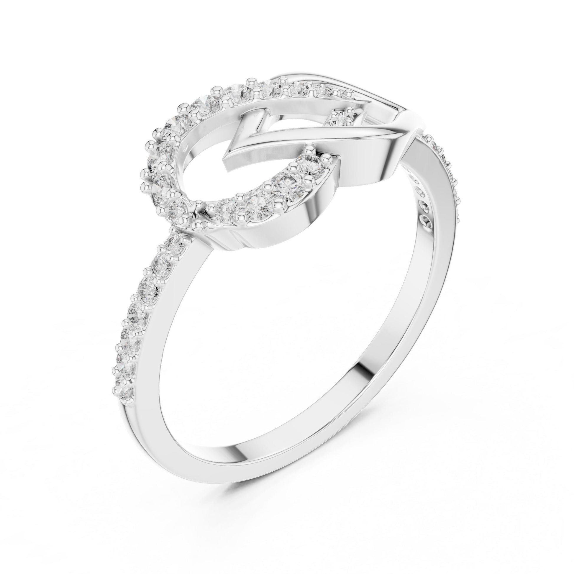 Rose gold Infinity Heart Moissanite diamond promise ring with elegant design and romantic style, featuring a dainty love band by Riora.