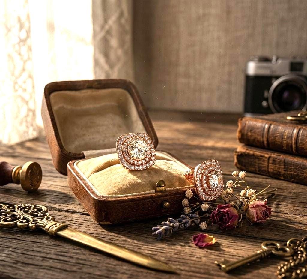 Rose gold moissanite diamond stud earrings with cushion halo design, minimalist jewelry for women, perfect for weddings or gifts
