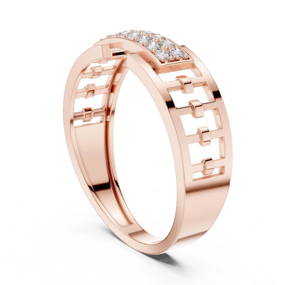 Riora wide CZ link band ring in gold rose silver tone, hypoallergenic wedding or promise jewelry for women with statement style