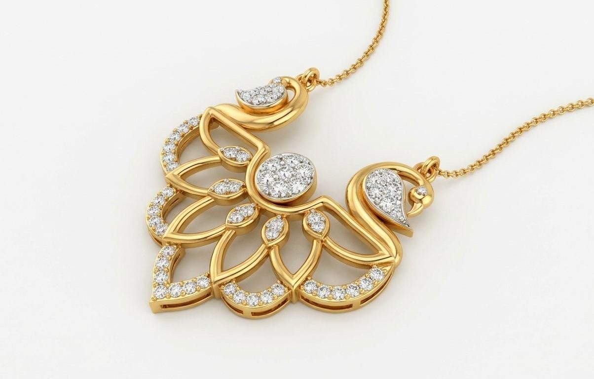 Elegant swan-shaped moissanite necklace by Riora featuring a rose gold pendant, romantic jewelry for bridal or special occasions.