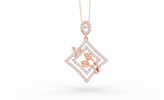 Moissanite Diamond Pendant Necklace, Gold Rose Silver Floral Geometric Charm  Chain Gift for Her