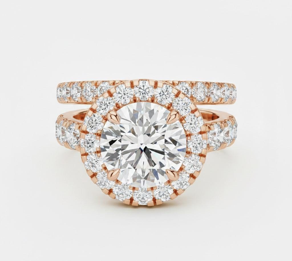 Halo CZ Engagement Ring Set | Bridal Promise Ring for Women