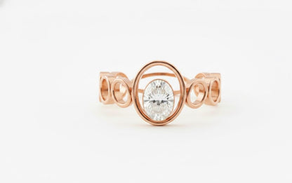 Oval Moissanite Circle Ring | Hypoallergenic Statement Ring | Luxury Gift for Her