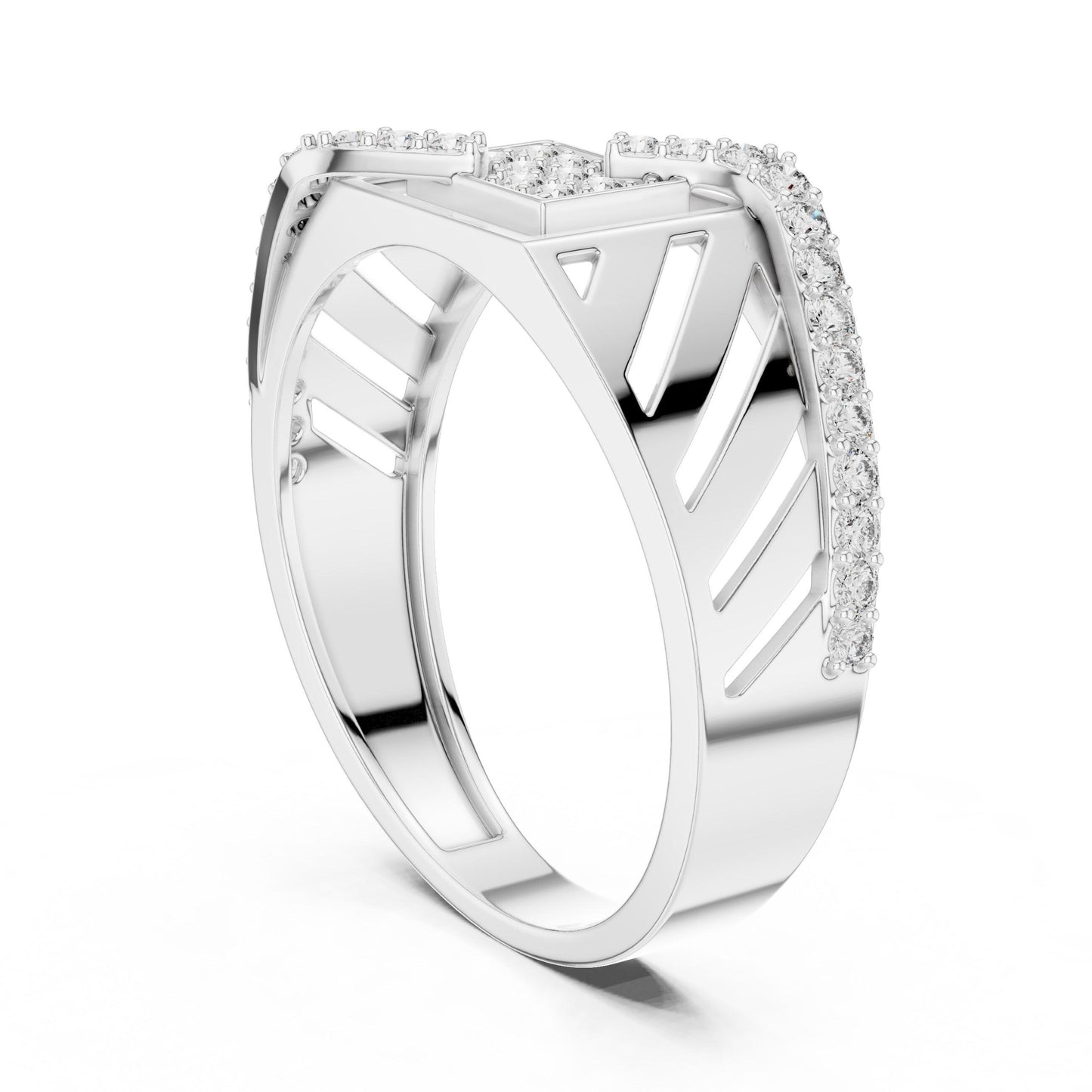 Riora geometric wave CZ wide band ring in gold and silver, hypoallergenic luxury jewelry for anniversary or Valentine celebrations.