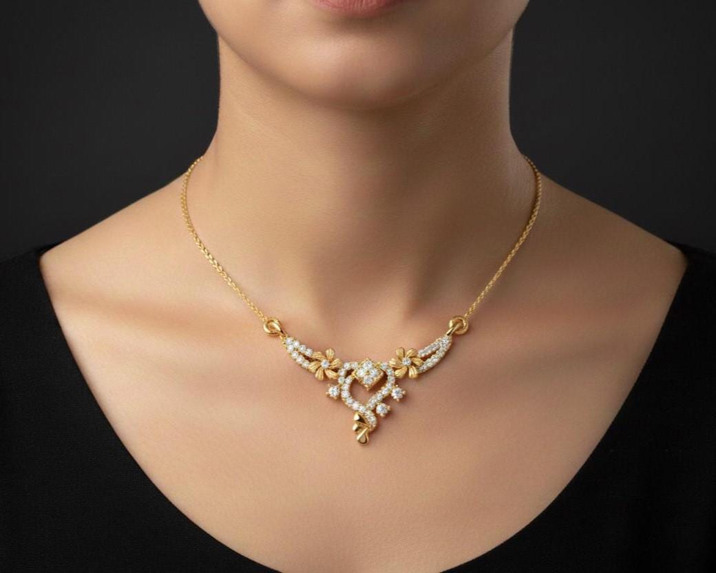 Moissanite Floral Pendant Necklace, Gold Rose Silver Adjustable Chain, Elegant Wedding Jewelry