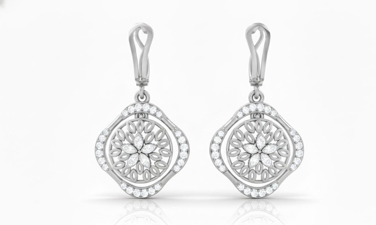 Moissanite Floral Drop Stud Earrings | Hypoallergenic Dangle Studs | Gold, Rose Gold & Silver | Riora