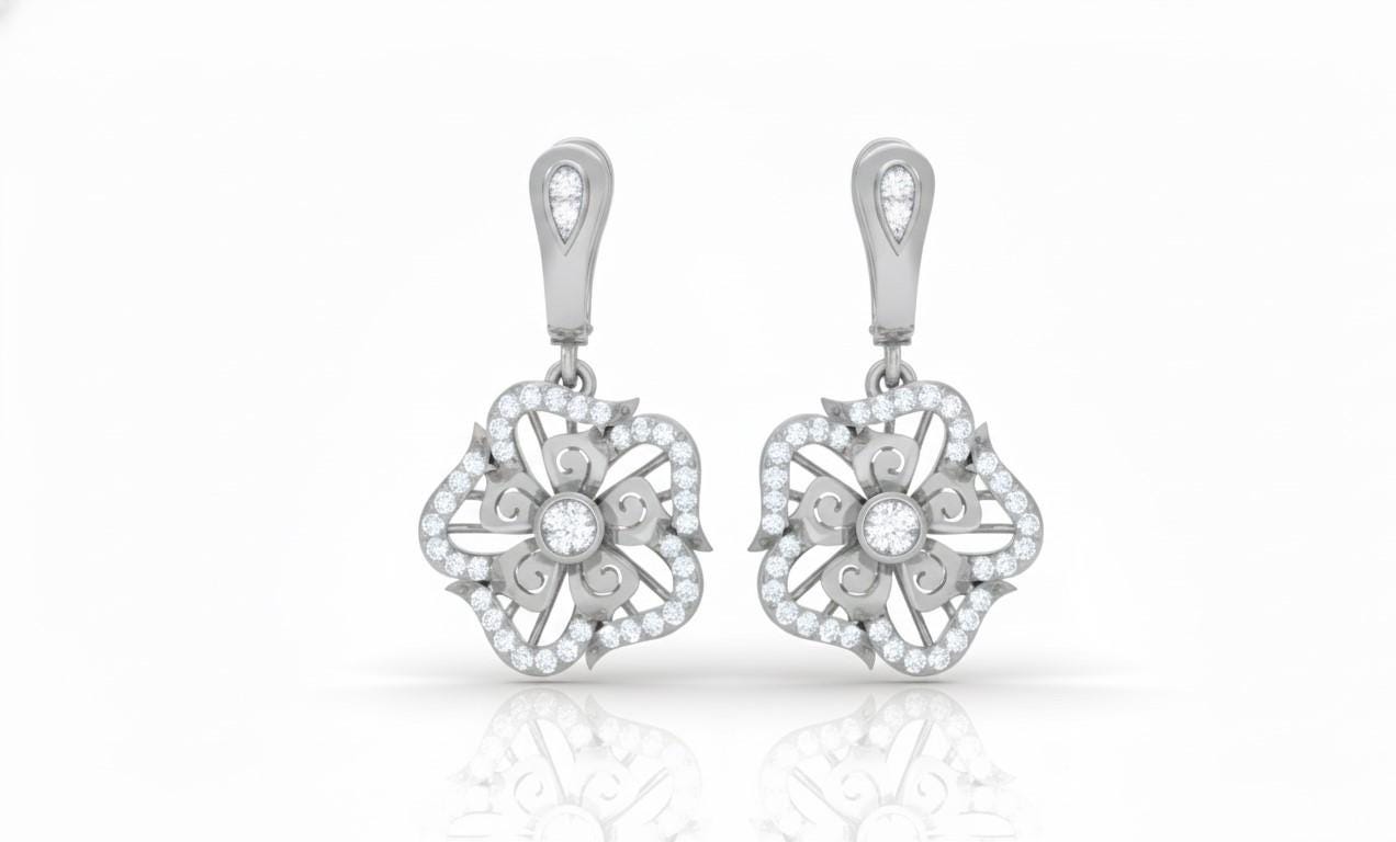 Moissanite Floral Drop Earrings for Women | Gold, Rose Gold & Silver | Bridal & Valentine Gift