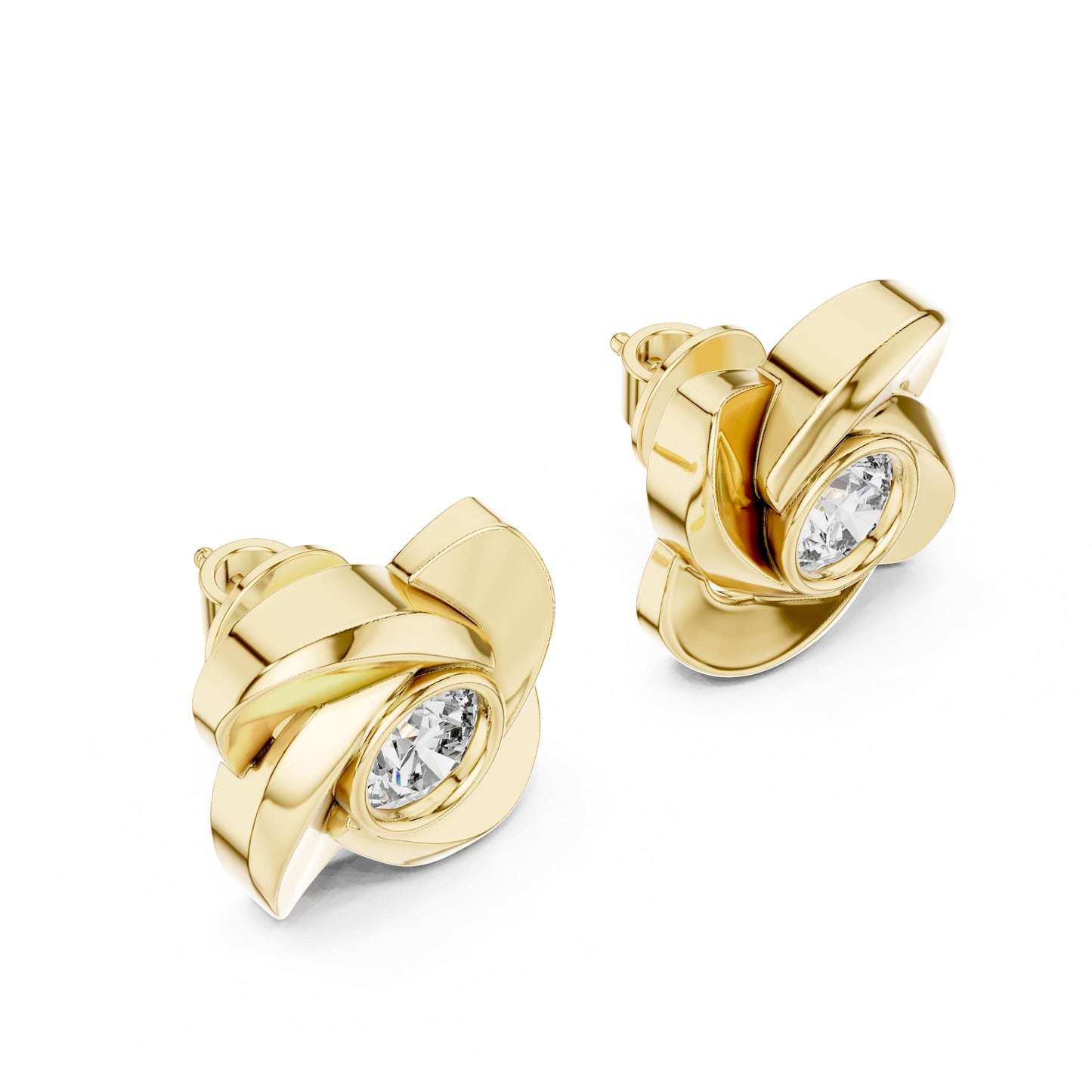 Riora floral moissanite diamond stud earrings in gold, rose, and silver with a delicate flower design, perfect for bridal or elegant wear