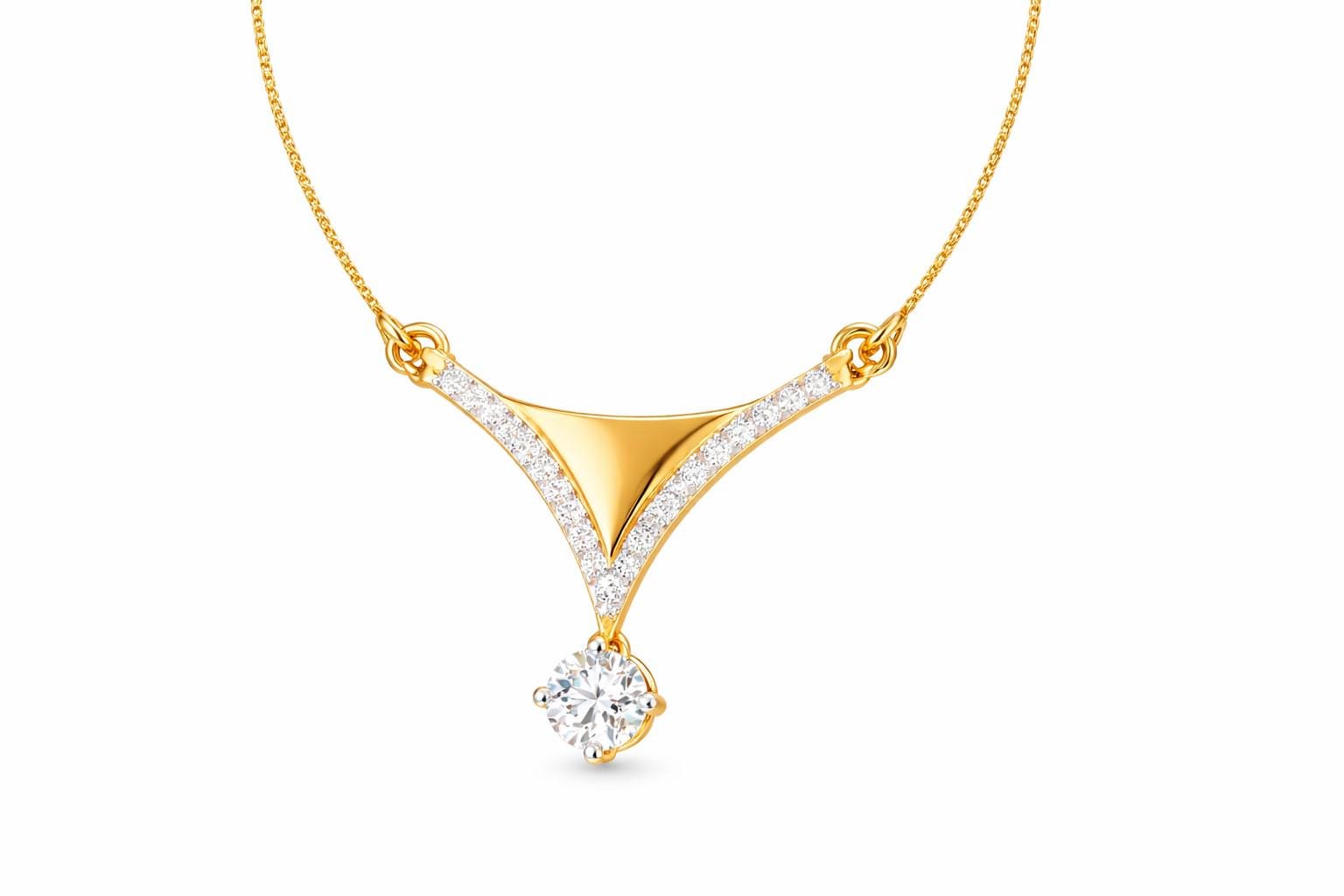 Riora Moissanite V pendant necklace in rose silver, elegant minimalist bridal jewelry perfect for wedding or special gift.