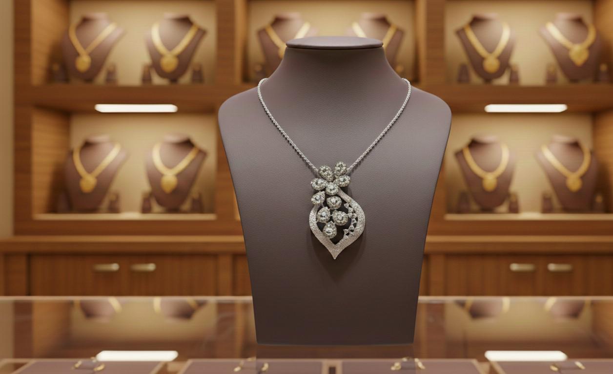 Riora floral leaf pendant necklace with 22-inch adjustable chain in gold, rose, and silver, hypoallergenic jewelry for women