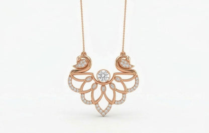 Elegant swan-shaped moissanite necklace in rose gold and silver, luxury bridal pendant with romantic jewelry design.
