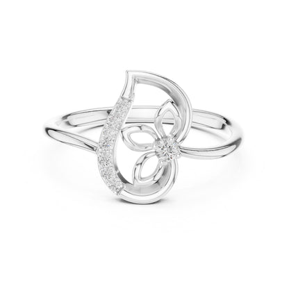 Riora moissanite floral ring with butterfly design in rose gold, delicate nature-inspired engagement and women's jewelry piece