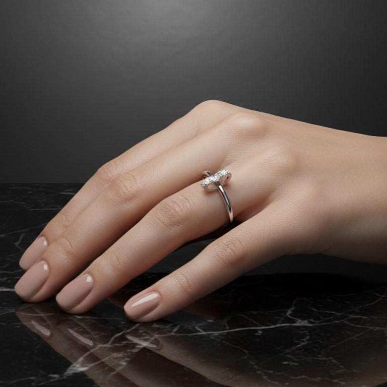 Moissanite Bar Ring | Dainty Diamond Look Ring | Hypoallergenic Stackable Promise Ring