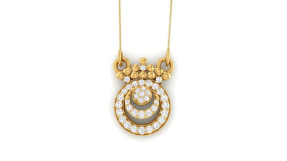Riora Moissanite halo pendant necklace with rose gold circle design, elegant minimalist bridal jewelry for women.