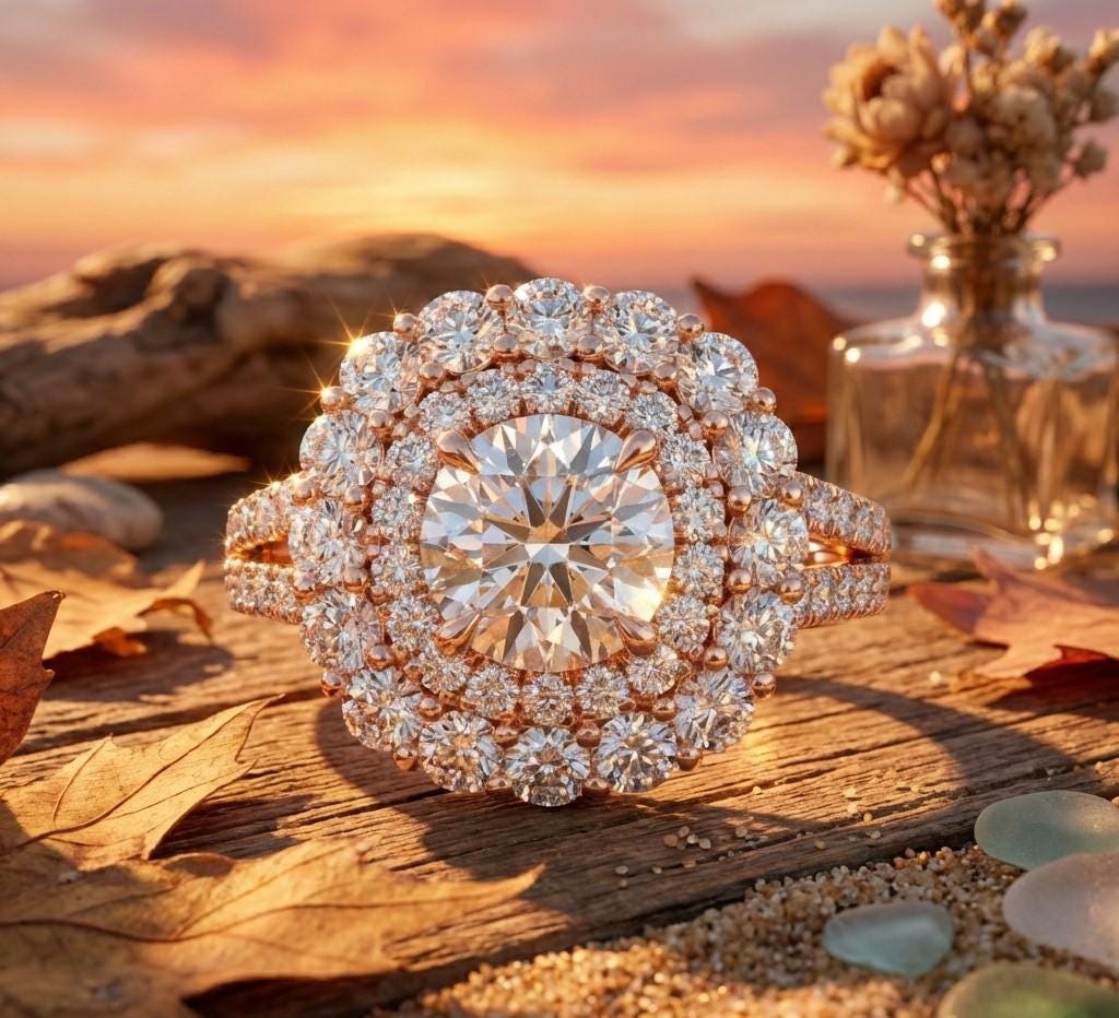 Luxury Halo Engagement Ring | Cubic Zirconia | Gold, Rose Gold & Silver