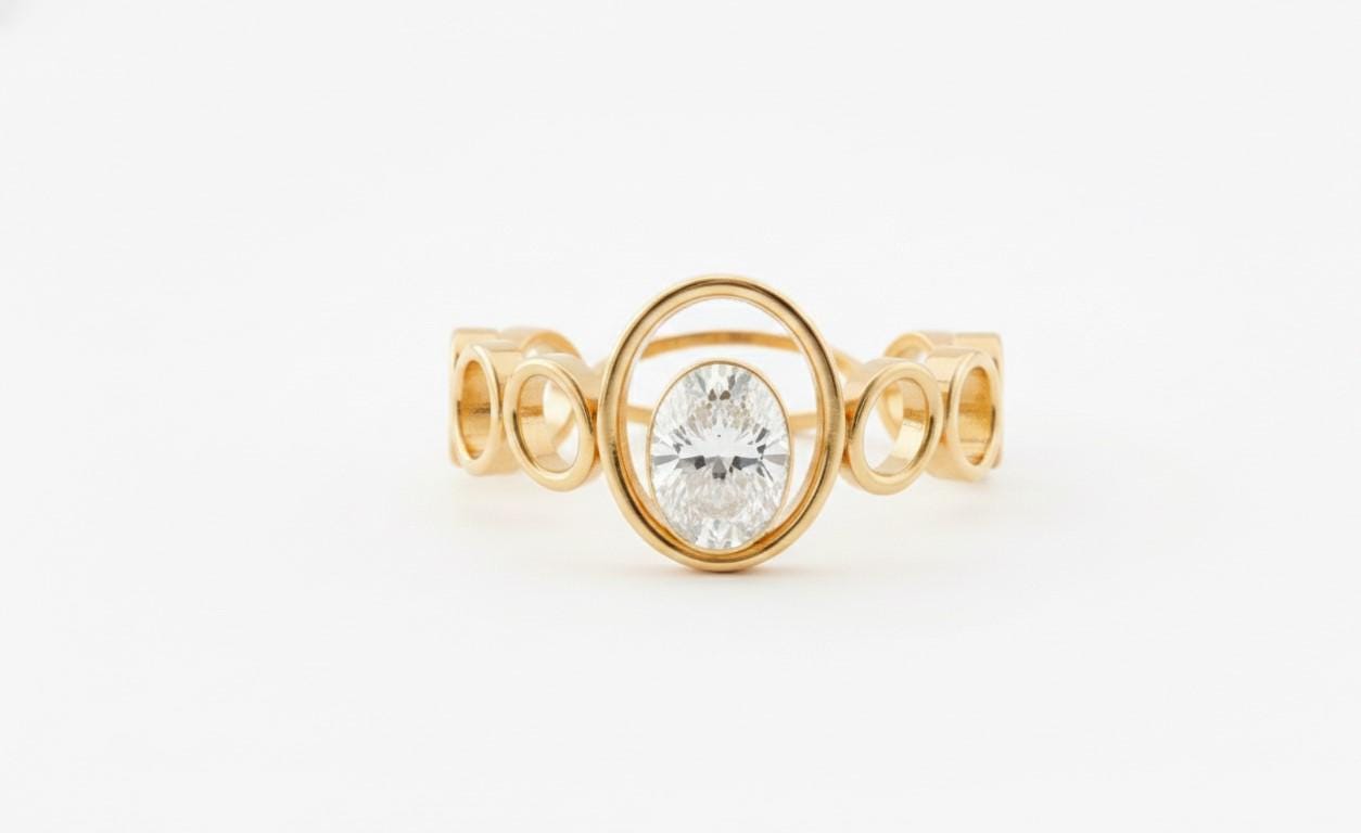 Oval Moissanite Circle Ring | Hypoallergenic Statement Ring | Luxury Gift for Her