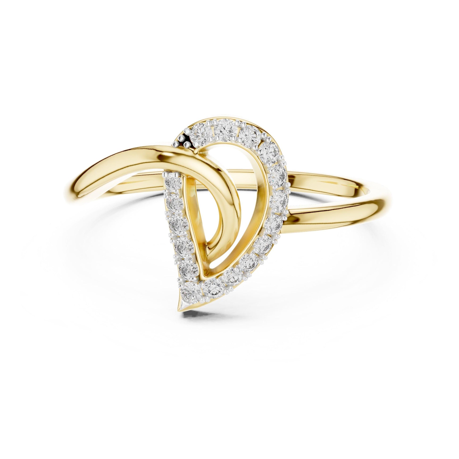 Riora moissanite halo heart ring in rose gold with diamond-style band, minimalist and romantic engagement or anniversary ring.