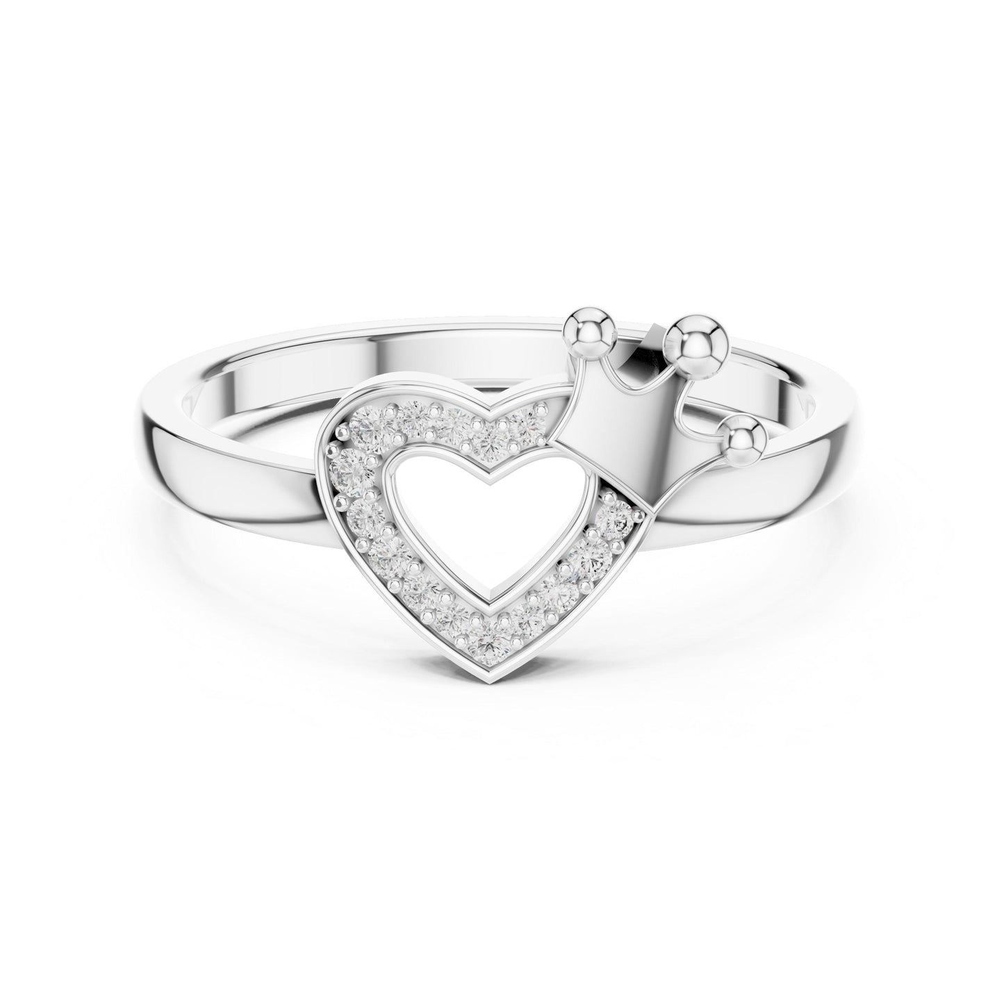 Riora Royal Heart Crown Moissanite ring in rose gold featuring a princess-cut gemstone on a romantic band for women