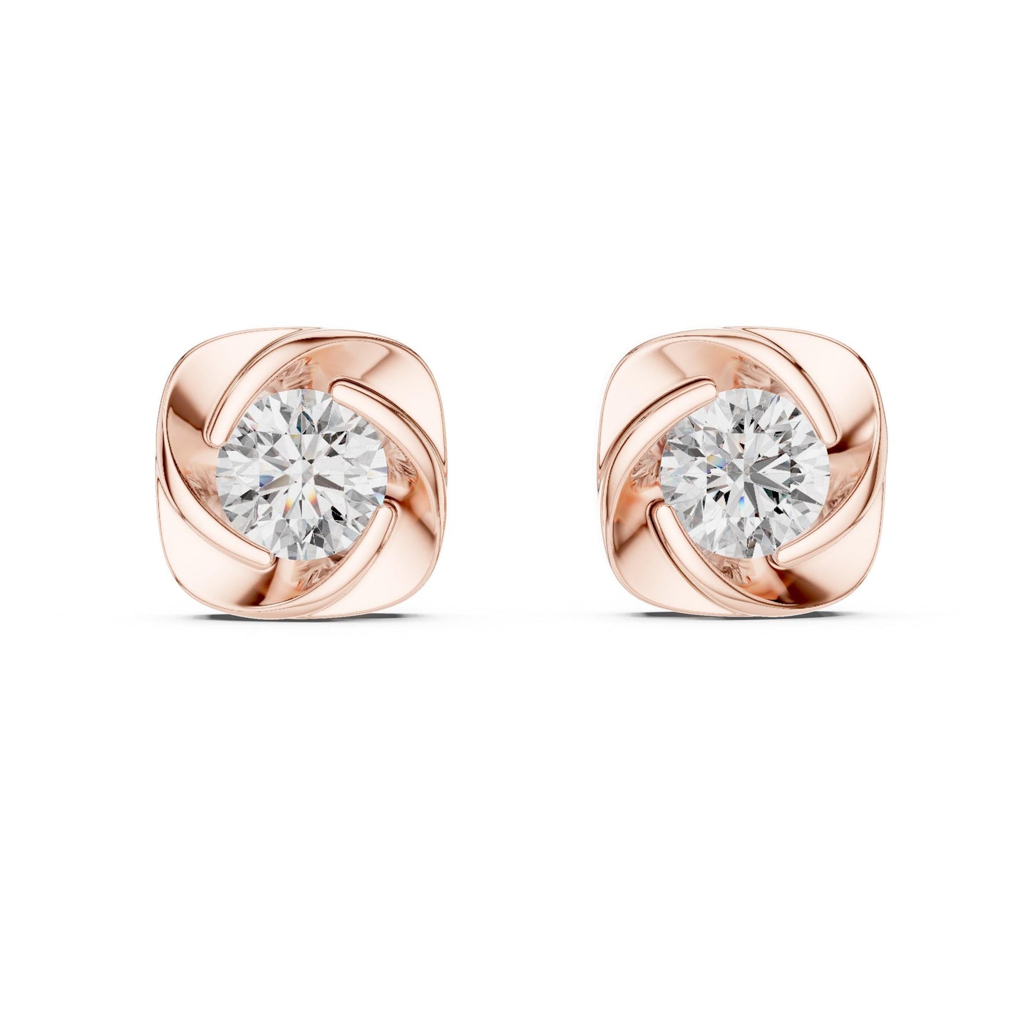 Riora moissanite diamond stud earrings in gold, rose, and silver with a minimalist sparkling design for bridal or wedding jewelry.