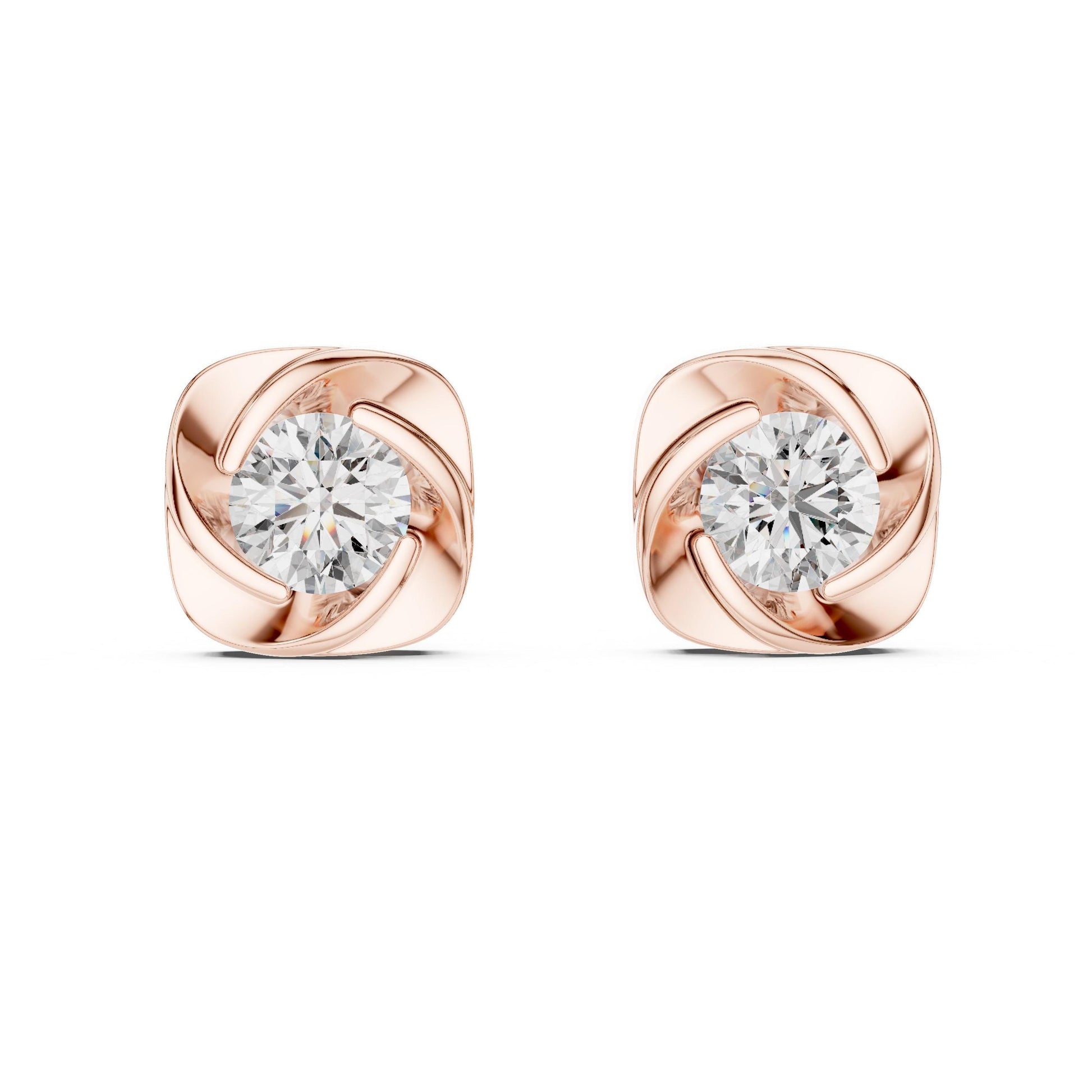 Riora moissanite diamond stud earrings in gold, rose, and silver with a minimalist sparkling design for bridal or wedding jewelry.