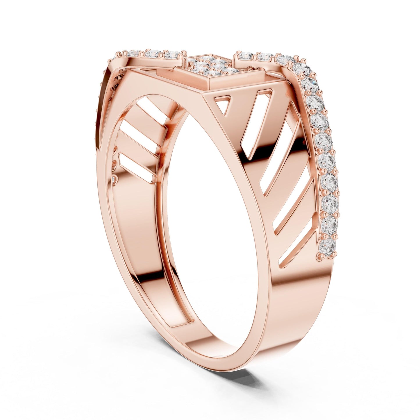 Riora Geometric Wave CZ wide band ring in gold and silver, hypoallergenic luxury jewelry for anniversaries and Valentine's Day.
